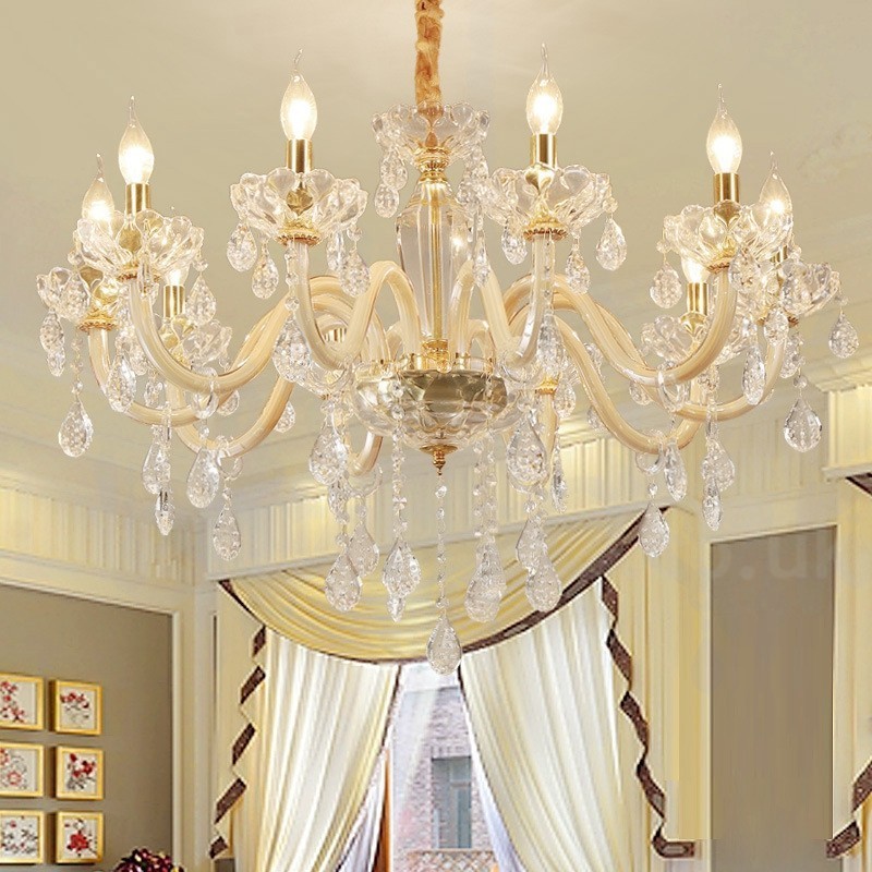 Lampadario candela in cristallo trasparente oro
