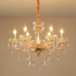 Lampadario candela in cristallo trasparente oro
