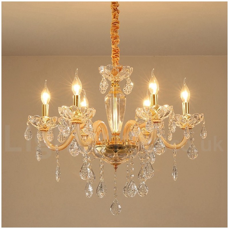 Lampadario candela in cristallo trasparente oro
