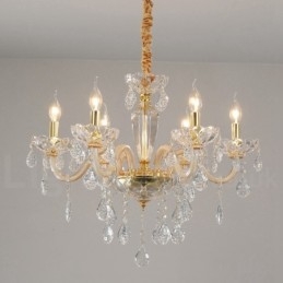 Lampadario candela in cristallo trasparente oro