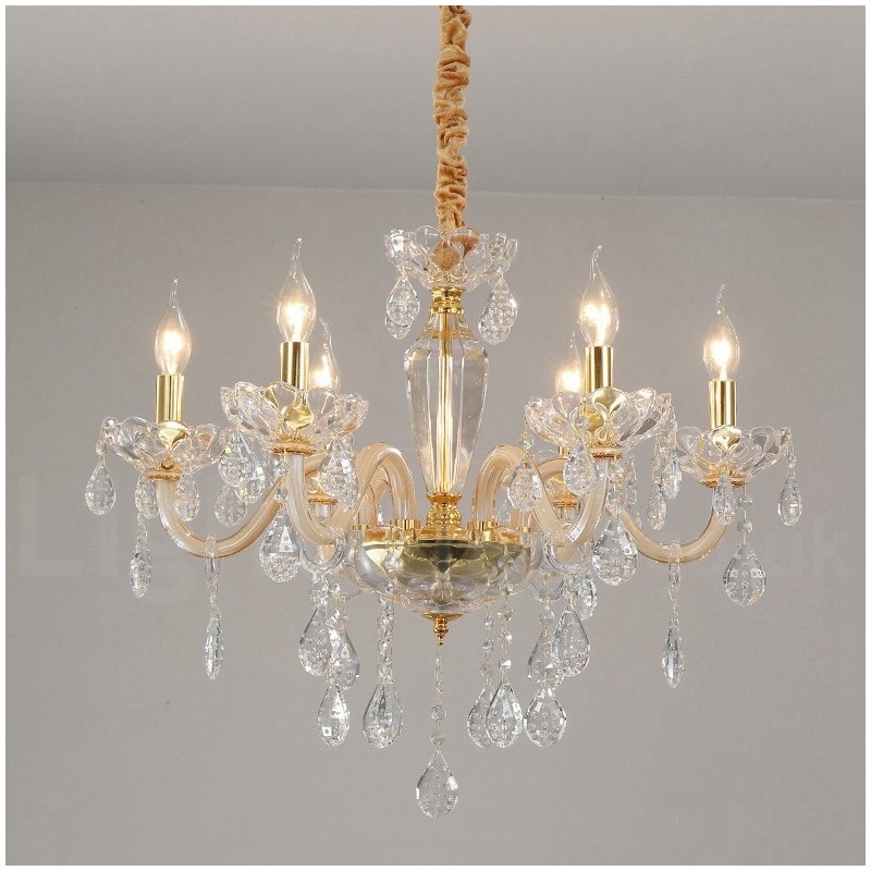 Lampadario candela in cristallo trasparente oro