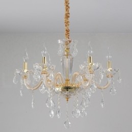 Lampadario candela in cristallo trasparente oro