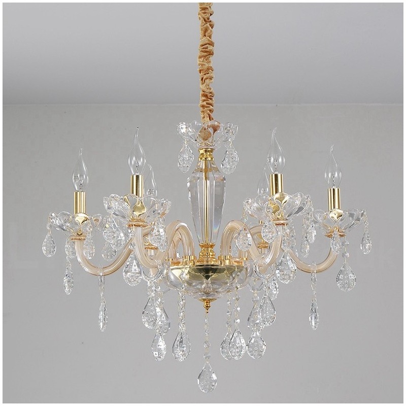 Lampadario candela in cristallo trasparente oro
