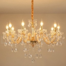 Lampadario candela in cristallo trasparente oro