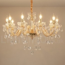 Lampadario candela in cristallo trasparente oro