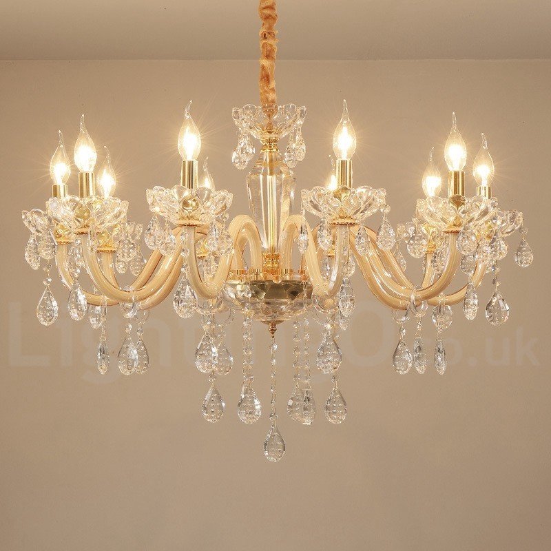 Lampadario candela in cristallo trasparente oro