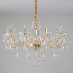 Lampadario candela in cristallo trasparente oro