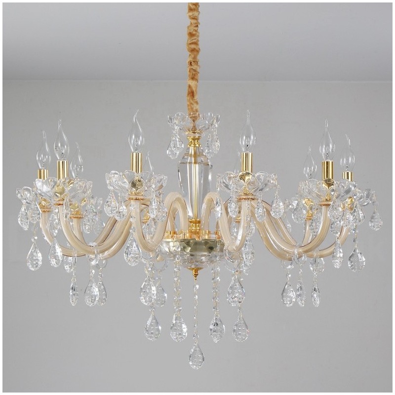 Lampadario candela in cristallo trasparente oro