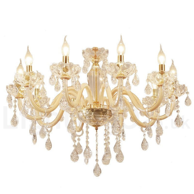 Lampadario candela in cristallo trasparente oro
