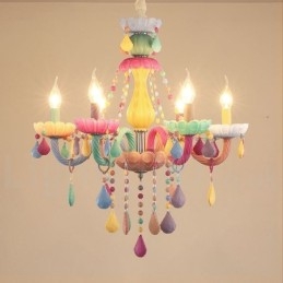 Lampadario a 6 luci in cristallo multicolore stile candela mini per bambini