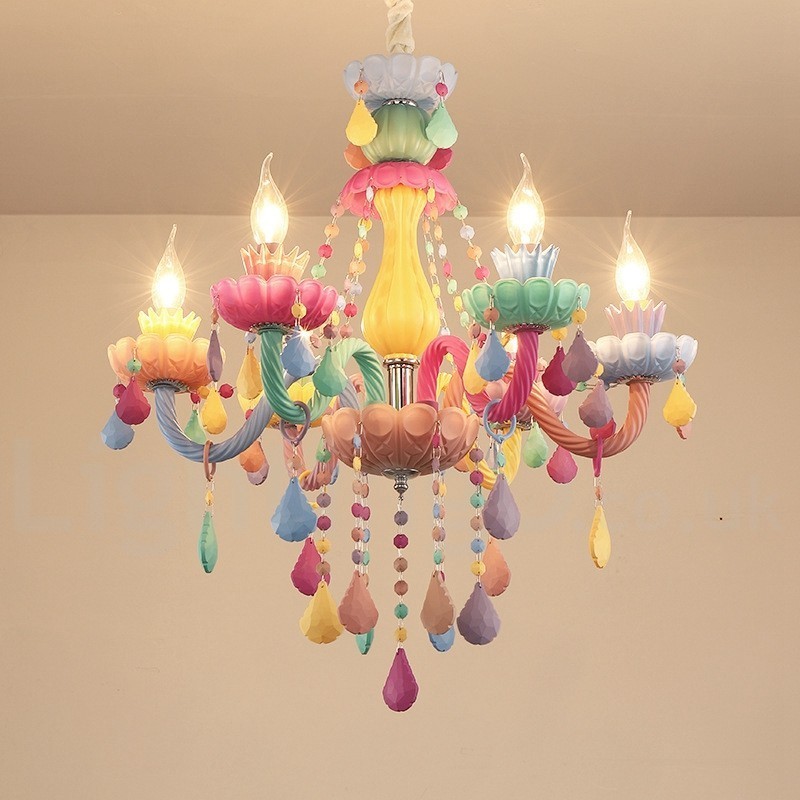 Lampadario a 6 luci in cristallo multicolore stile candela mini per bambini