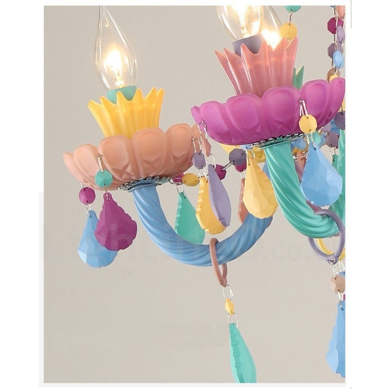 Lampadario a 6 luci in cristallo multicolore stile candela mini per bambini