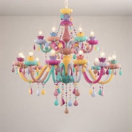 Lampadario a candela in cristallo Macaron 18 (12+6) luci multicolore per bambini