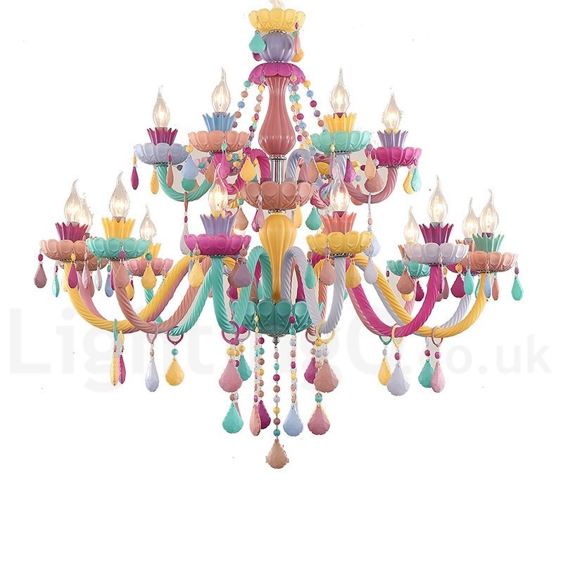 Lampadario a candela in cristallo Macaron 18 (12+6) luci multicolore per bambini