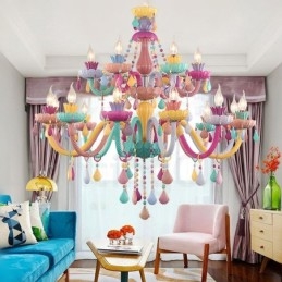 Lampadario a candela in cristallo Macaron 18 (12+6) luci multicolore per bambini
