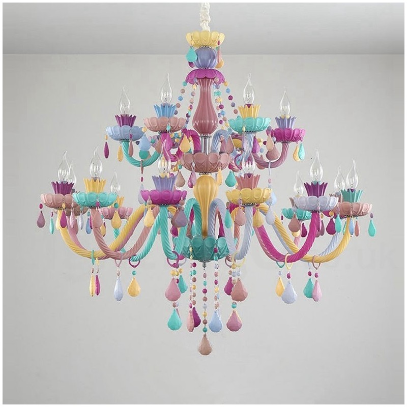 Lampadario a candela in cristallo Macaron 18 (12+6) luci multicolore per bambini