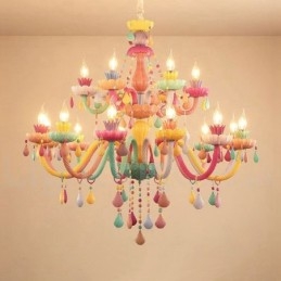 Lampadario a candela in cristallo Macaron 18 (12+6) luci multicolore per bambini