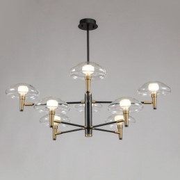 Lampadario classico a 8 luci con finitura elettrolitica e paralumi in vetro