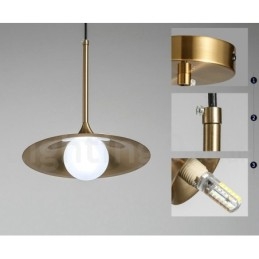 Lampada a sospensione industriale mini 1 luce oro e nero con paralume in vetro trasparente
