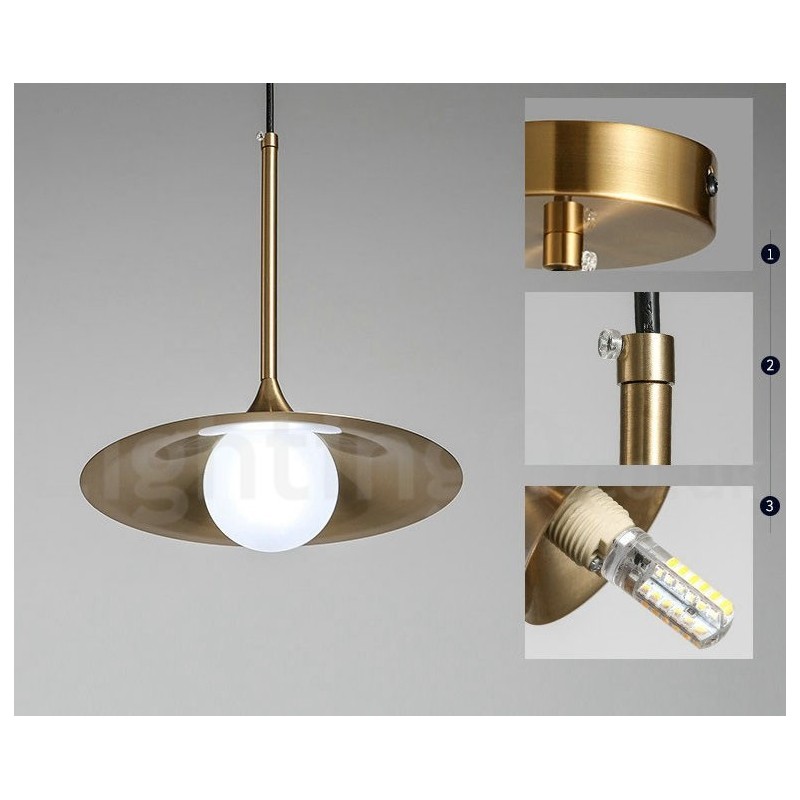 Lampada a sospensione industriale mini 1 luce oro e nero con paralume in vetro trasparente