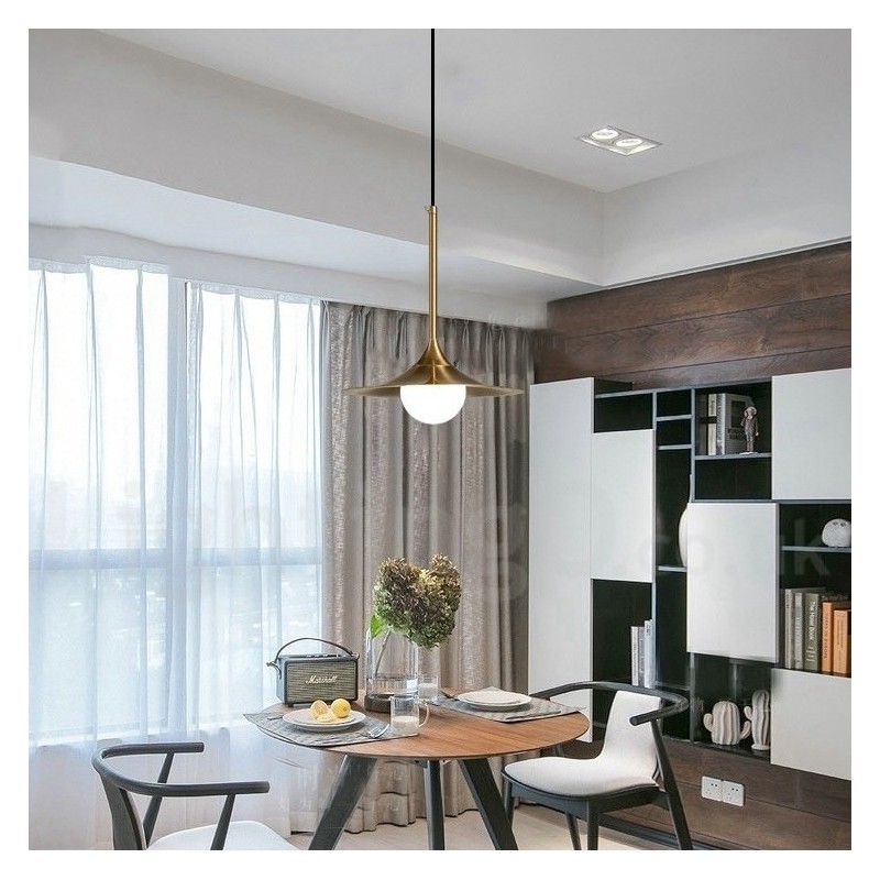 Lampada a sospensione industriale mini 1 luce oro e nero con paralume in vetro trasparente
