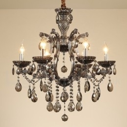 Lampadario a candela a 6 luci in cristallo grigio chiaro