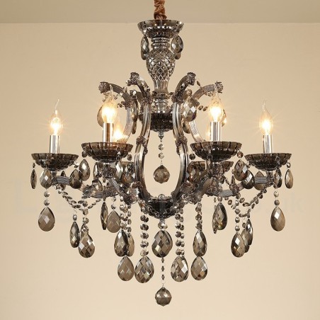 Lampadario a candela a 6 luci in cristallo grigio chiaro