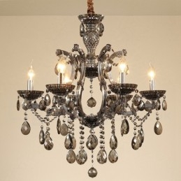 Lampadario a candela a 6 luci in cristallo grigio chiaro