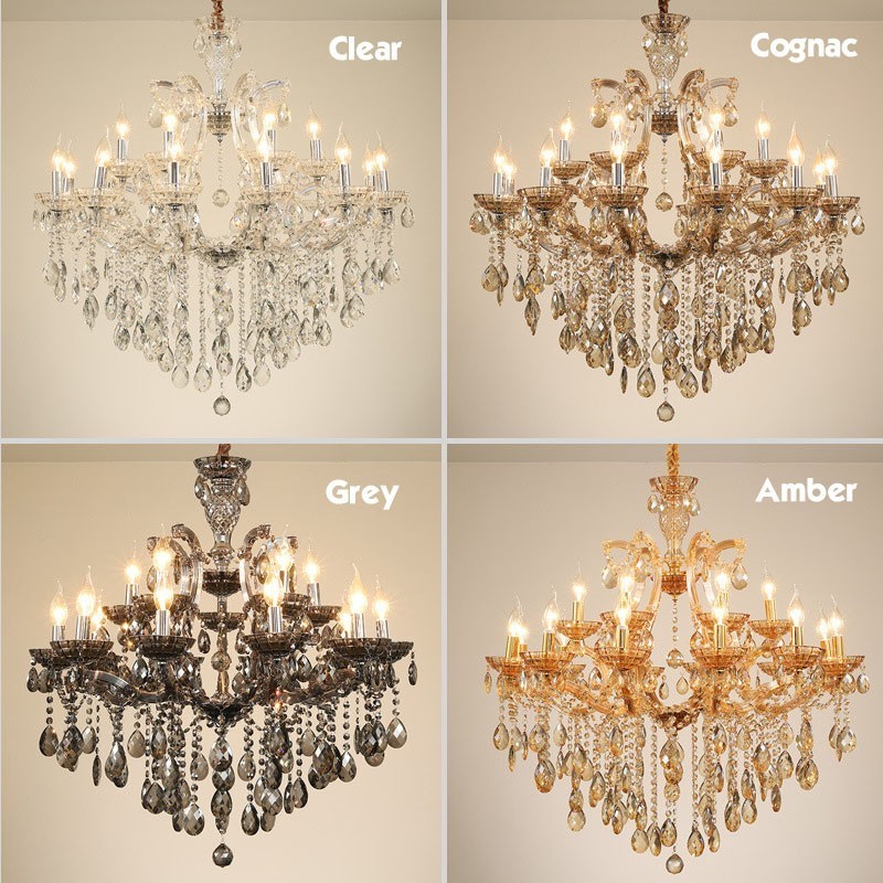 Lampadario a candela a 6 luci in cristallo grigio chiaro
