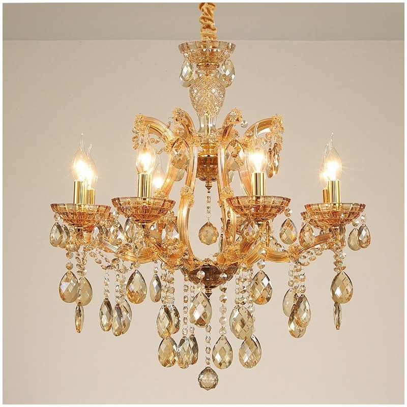 Lampadario classico in cristallo ambra a 8 luci