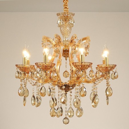 Lampadario classico in cristallo ambra a 8 luci
