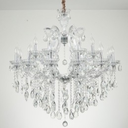 Lampadario a candela in cristallo trasparente 18 luci (12+6)
