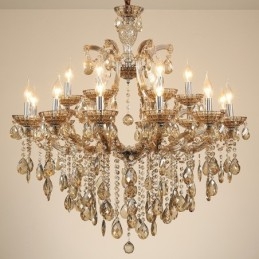 Lampadario in cristallo cognac a 18 luci (12+6)
