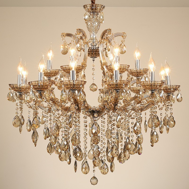 Lampadario in cristallo cognac a 18 luci (12+6)
