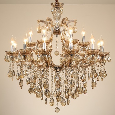 Lampadario in cristallo cognac a 18 luci (12+6)