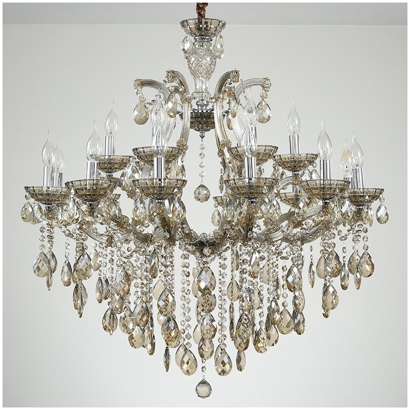 Lampadario in cristallo cognac a 18 luci (12+6)
