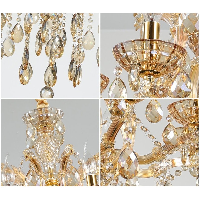 Lampadario in cristallo cognac a 18 luci (12+6)