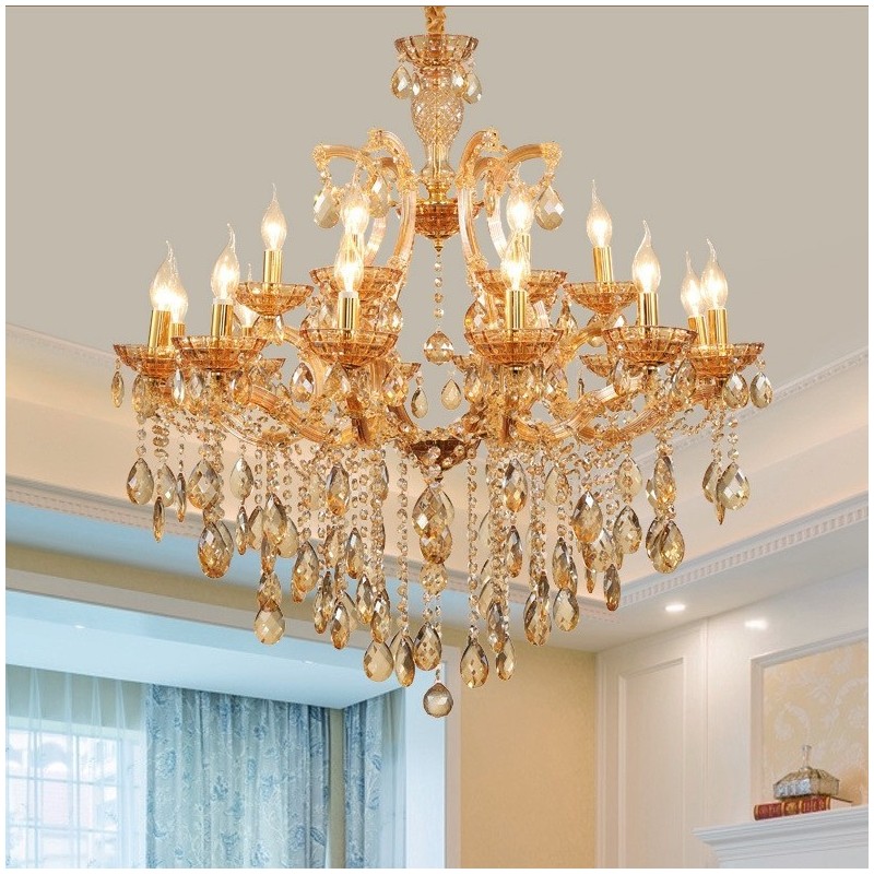 Lampadario in cristallo ambra chiaro a 18 luci (12+6)