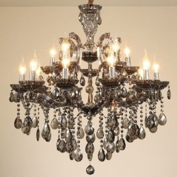 Lampadario a candela in cristallo grigio chiaro 18 luci (12+6)