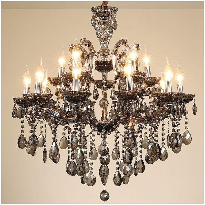 Lampadario a candela in cristallo grigio chiaro 18 luci (12+6)
