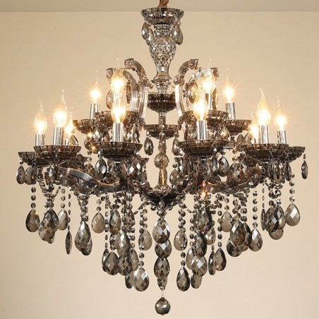 Lampadario a candela in cristallo grigio chiaro 18 luci (12+6)
