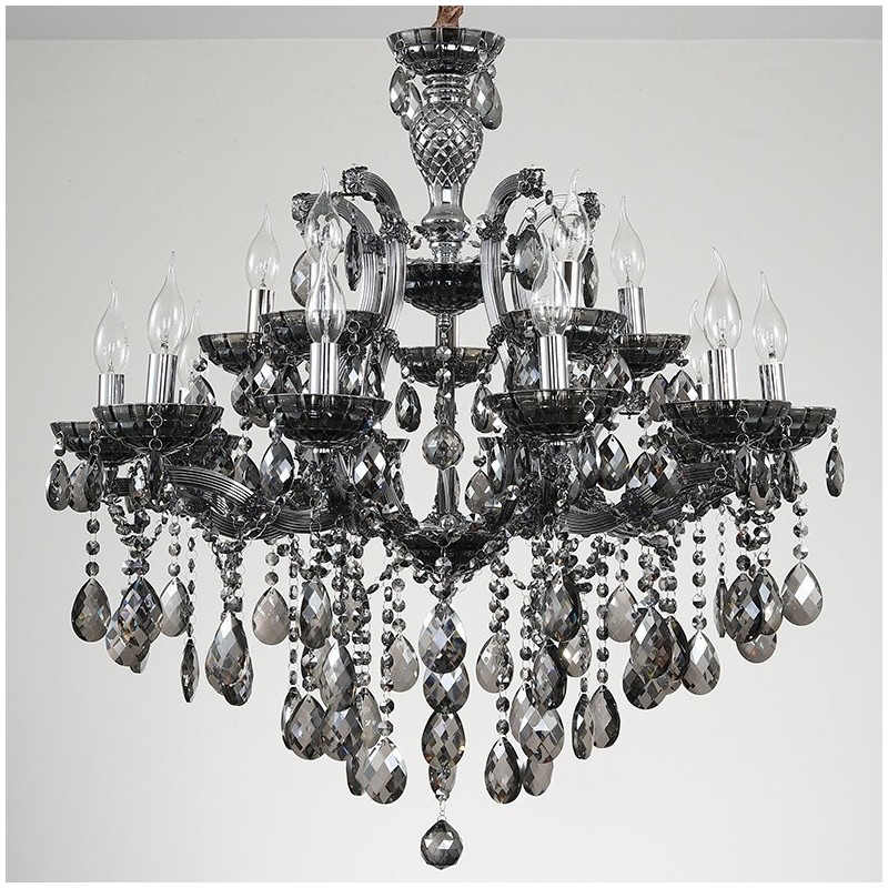 Lampadario a candela in cristallo grigio chiaro 18 luci (12+6)