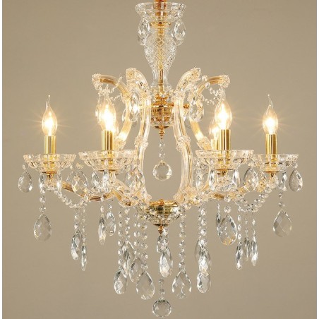 Lampadario in cristallo dorato a 6 luci