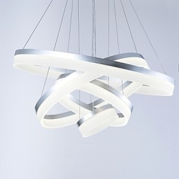 Lampadario a sospensione in acrilico con anello, LED integrato, 4 livelli, argento beige, 80 cm