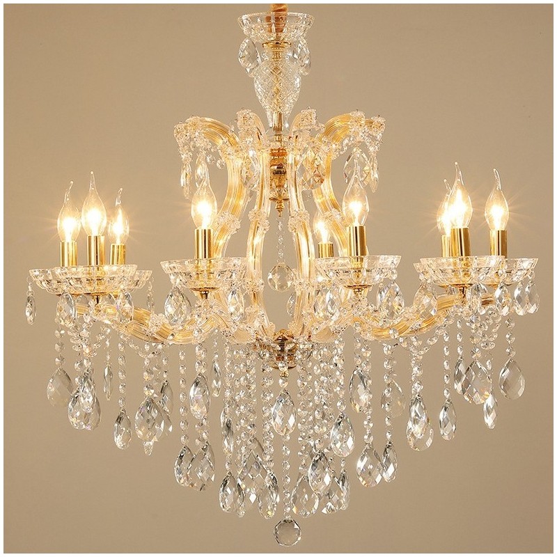 Lampadario in cristallo dorato a 10 luci