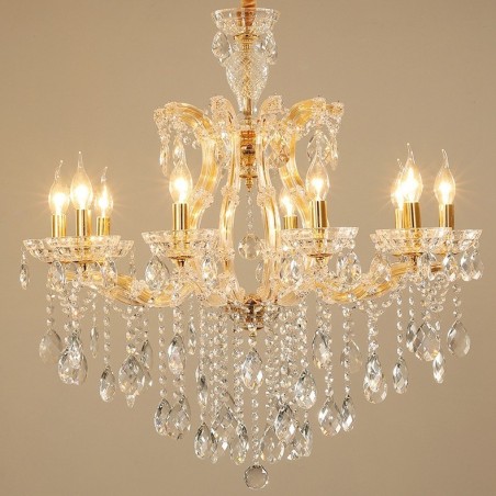 Lampadario in cristallo dorato a 10 luci
