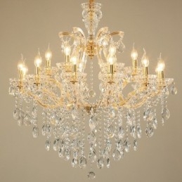 Lampadario in cristallo a candela oro chiaro 18 luci (12+6)