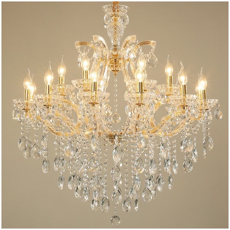 Lampadario in cristallo a candela oro chiaro 18 luci (12+6)