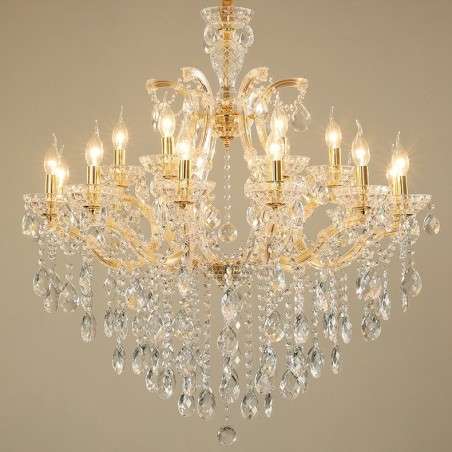 Lampadario in cristallo a candela oro chiaro 18 luci (12+6)
