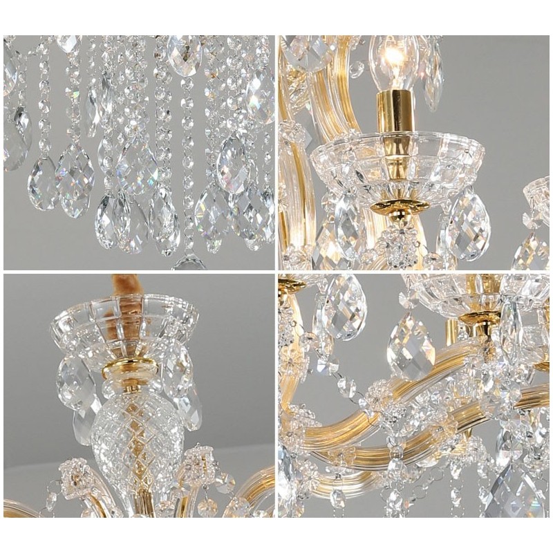Lampadario in cristallo a candela oro chiaro 18 luci (12+6)
